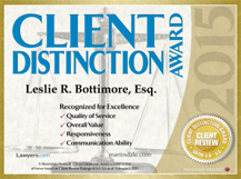 Client Distinction Award leslie R. Bottimore, esq. 2015 client review